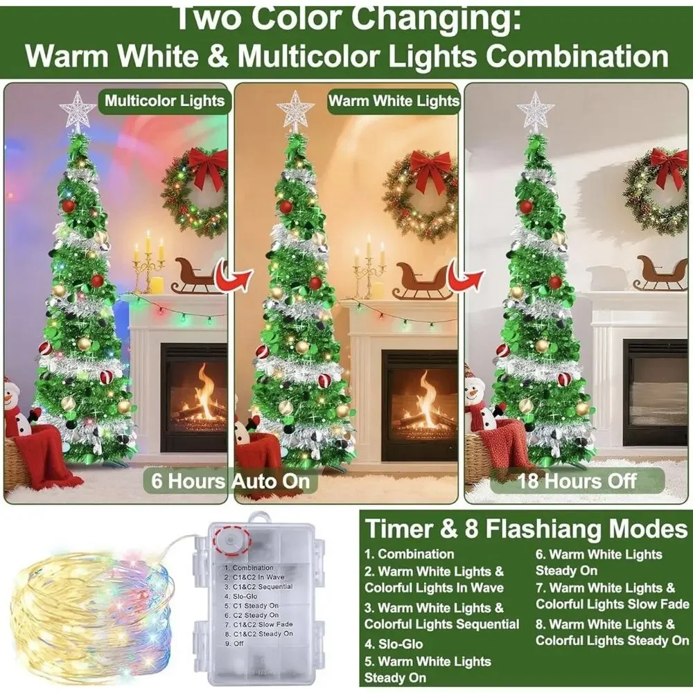 Dual Color Switch & Timer 5 Ft Pop up Christmas Tree with 50 Lights